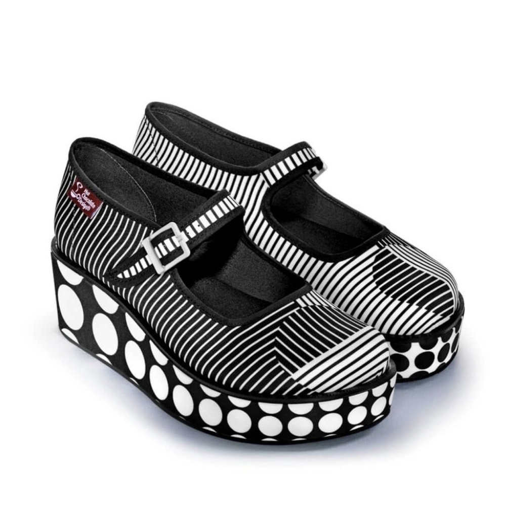 Black and White Striped Platform Mary Janes